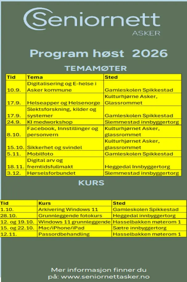 Høsten 2026: Temamøter og kurs.
