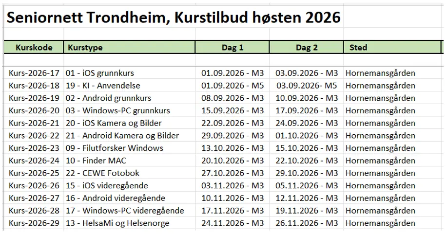 Kurs høsten 2026