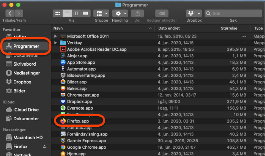 Finn programmet i Finder