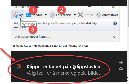 Klippet er lagret på utklippstavlen