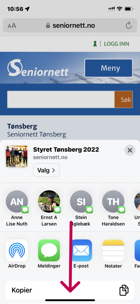 Skjermbilde av mobilside