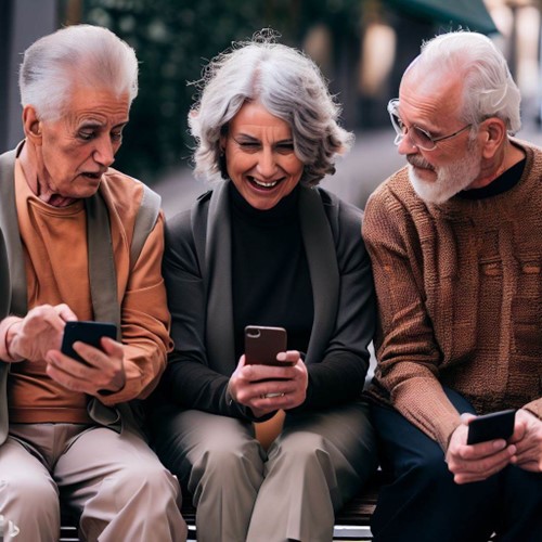 Bilde av 3 seniorer og smarttelefoner 