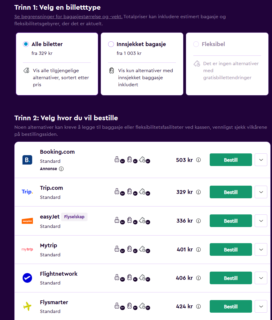 Alternative steder der denne reisen kan bestilles